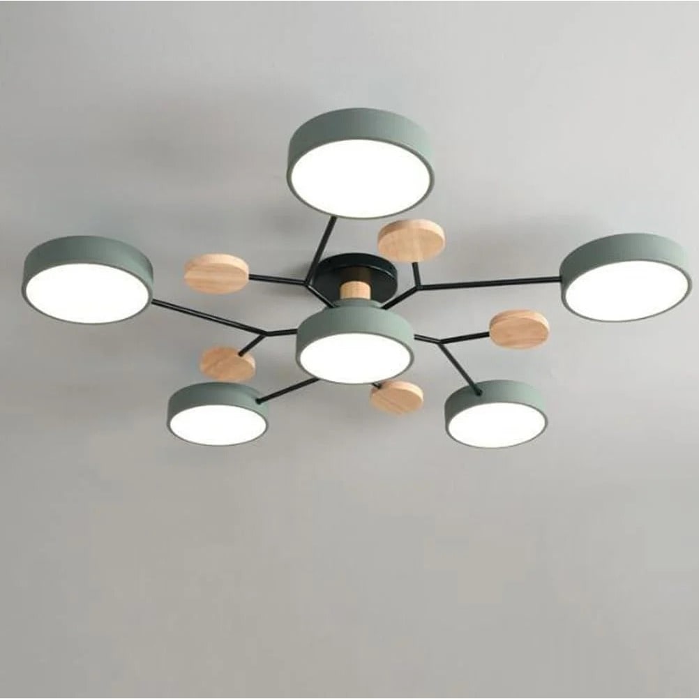LED Ceiling Light Fixture with Semi Flush Mount and Geometric Wooden Accents for Kitchen - Image 9