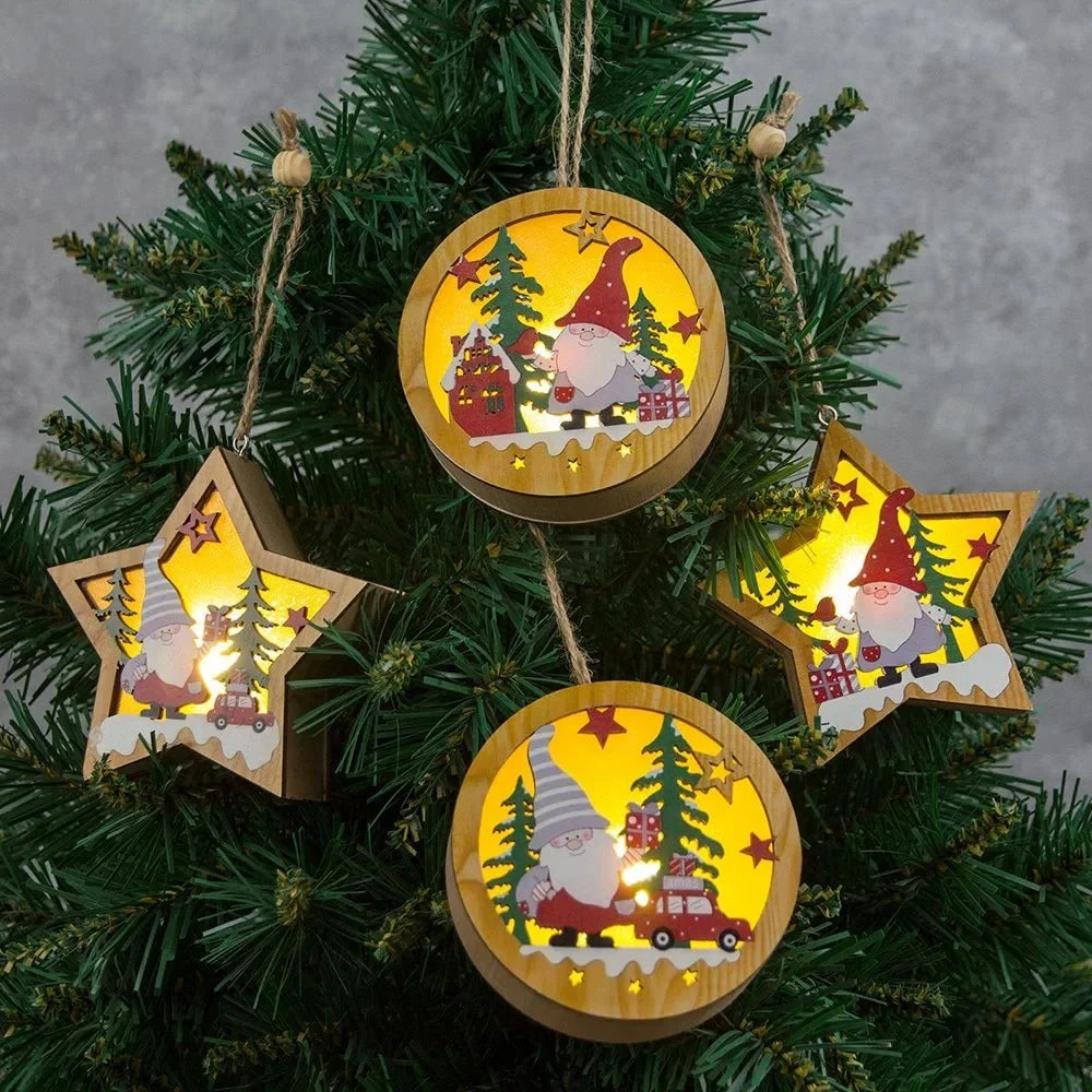 LED Christmas Ornament with Warm Wooden Design and Hanging String for Holiday Decor - Image 2