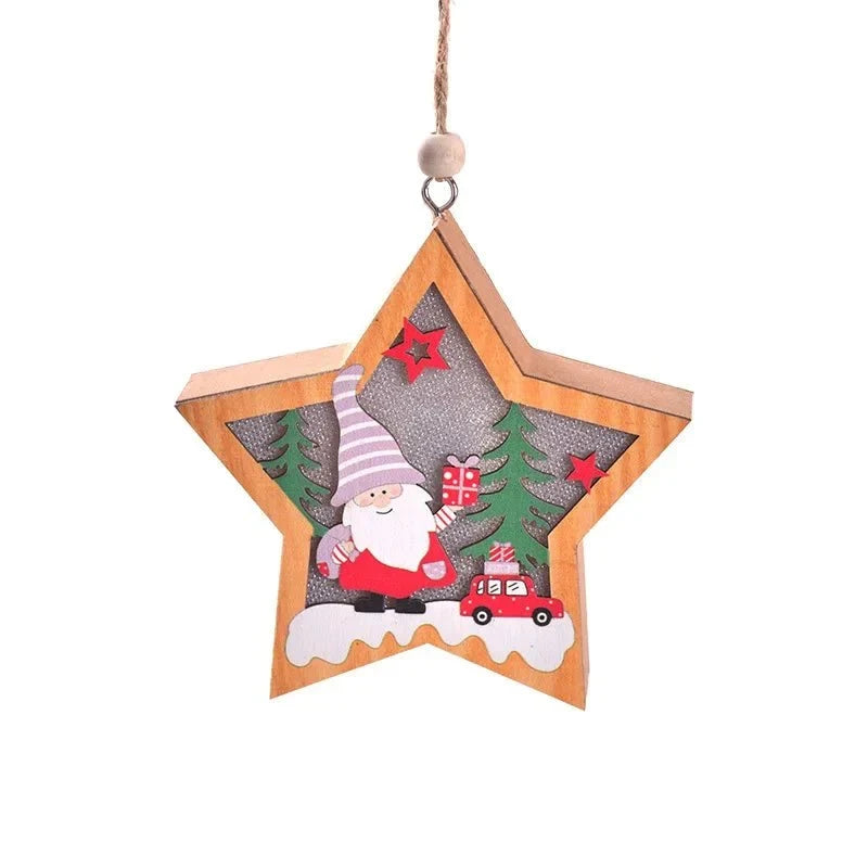 LED Christmas Ornament with Warm Wooden Design and Hanging String for Holiday Decor - Image 4