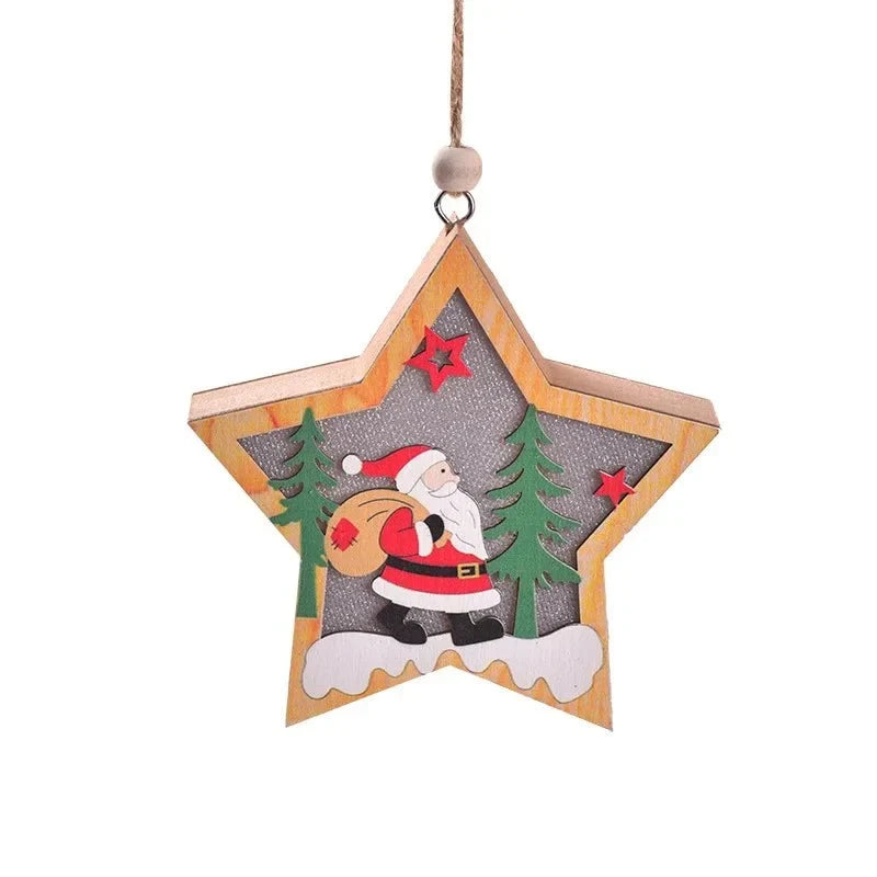 LED Christmas Ornament with Warm Wooden Design and Hanging String for Holiday Decor - Image 5