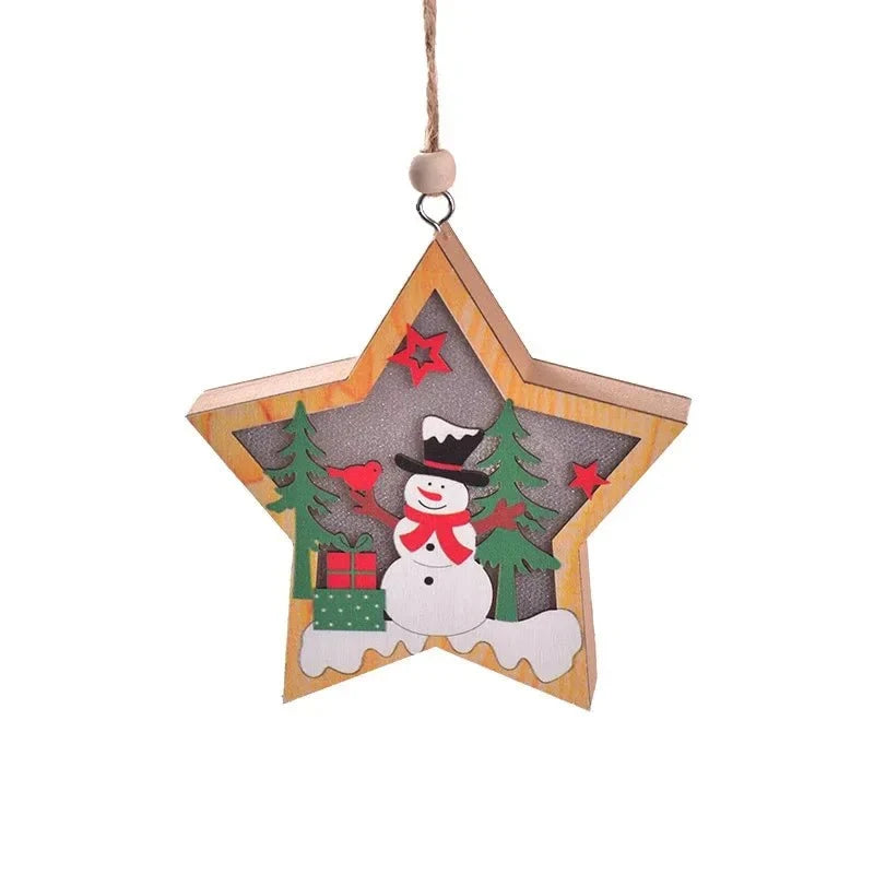 LED Christmas Ornament with Warm Wooden Design and Hanging String for Holiday Decor - Image 7