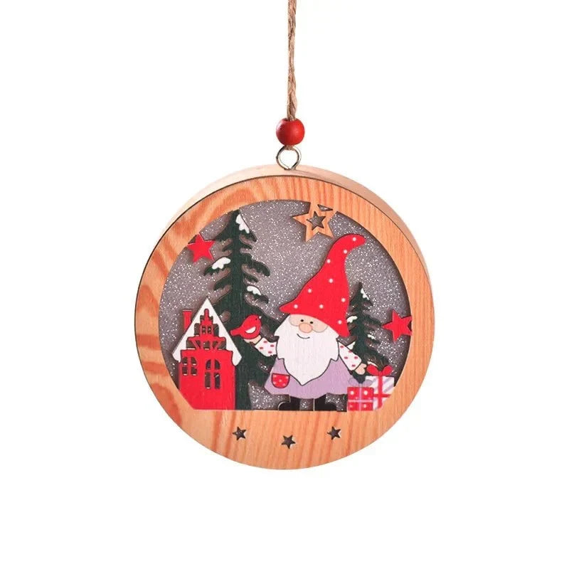 LED Christmas Ornament with Warm Wooden Design and Hanging String for Holiday Decor - Image 8