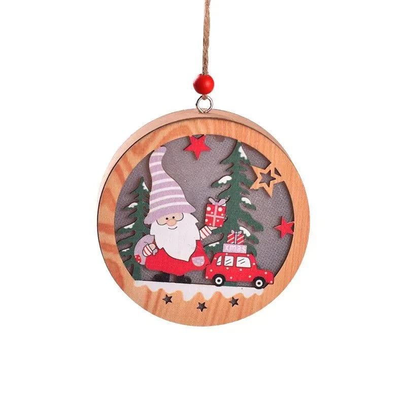 LED Christmas Ornament with Warm Wooden Design and Hanging String for Holiday Decor - Image 9