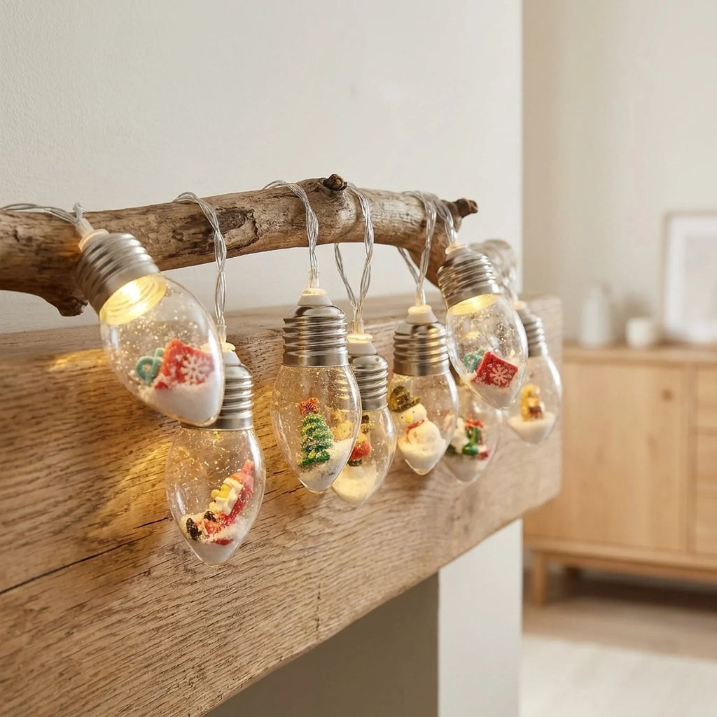 LED Christmas String Lights with Warm White Miniature Figurine Bulbs for Indoor Hanging Décor - Image 1