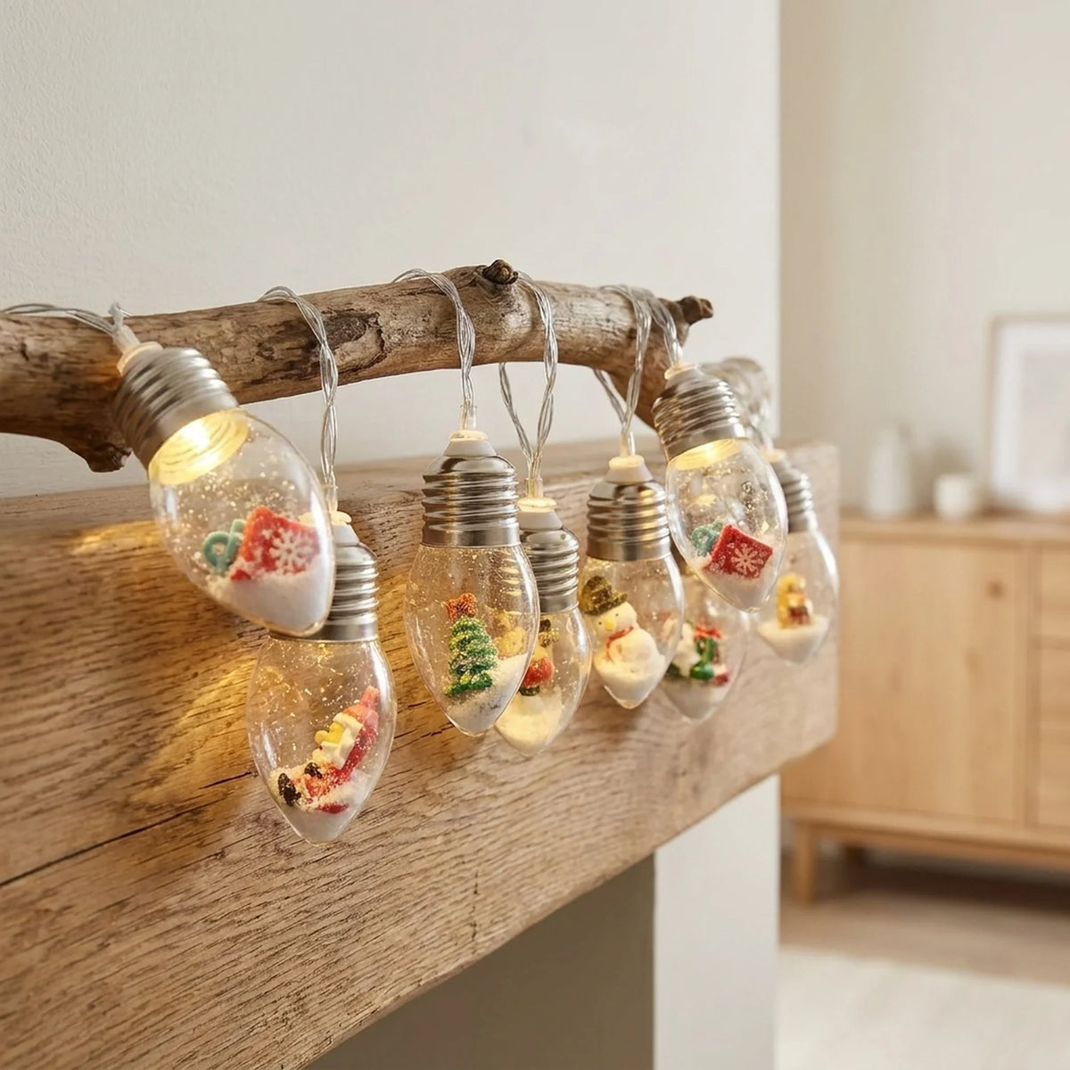 LED Christmas String Lights with Warm White Miniature Figurine Bulbs for Indoor Hanging Décor - Image 1