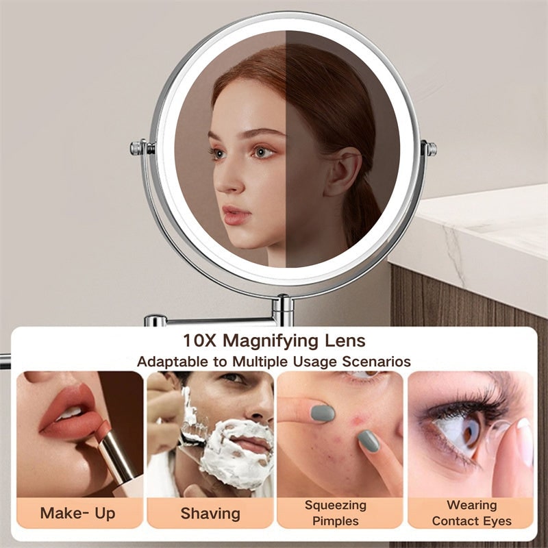 LED Lighted Makeup Mirror with Magnification Extendable Arm and Touch Dimming - Image 2