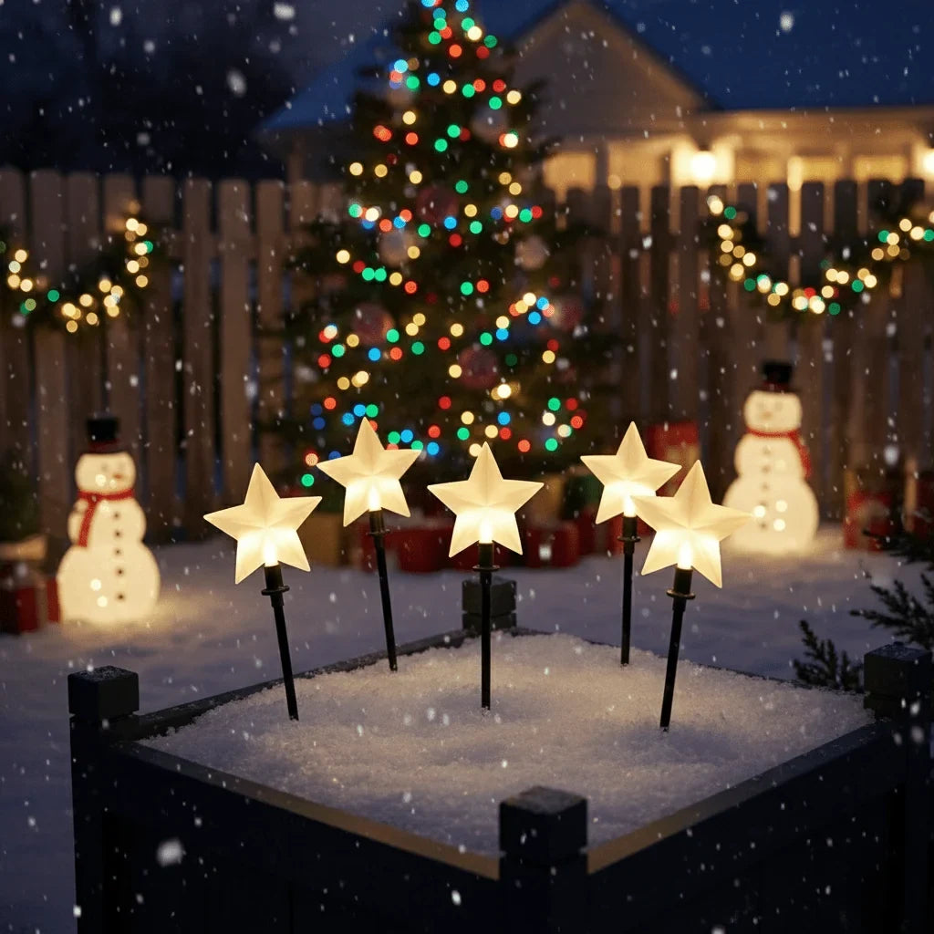 LED Star Pathway Lights with Warm White Glow and Weatherproof Stakes for Outdoor Garden Lighting - Image 1