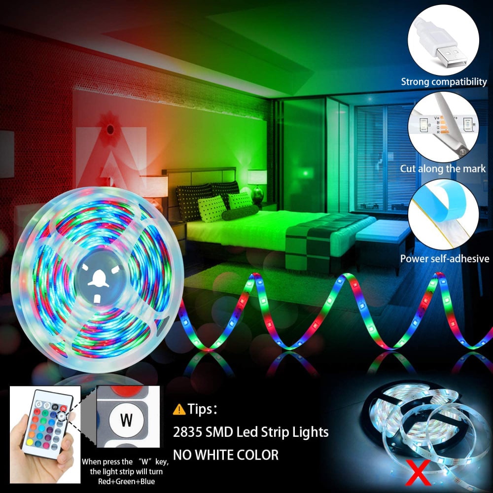 LED Strip Lights Rgb with Remote and USB Power Flexible Adhesive Lighting Control - Image 4