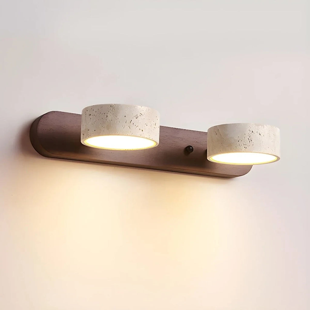 LED Wall Sconce with Travertine Stone and Wood for Modern Ambient Lighting - Image 2