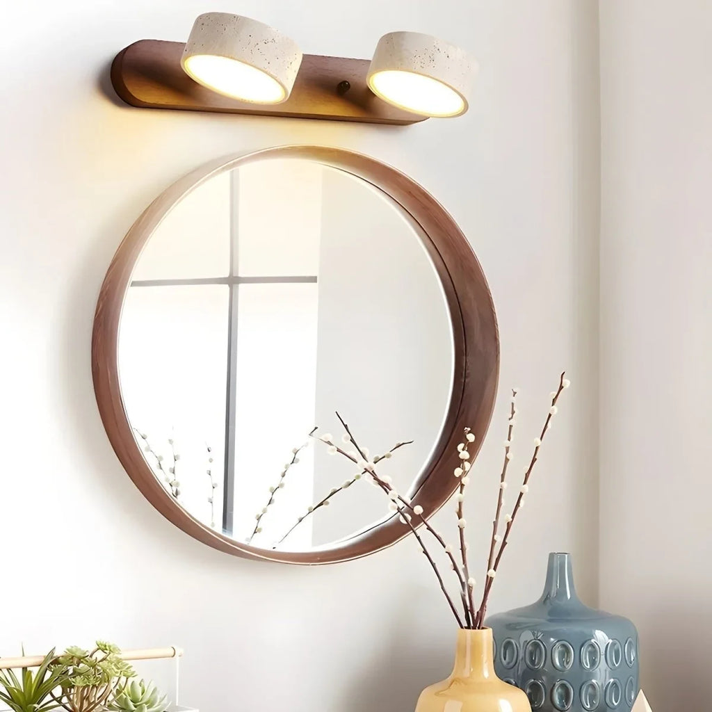LED Wall Sconce with Travertine Stone and Wood for Modern Ambient Lighting - Image 3