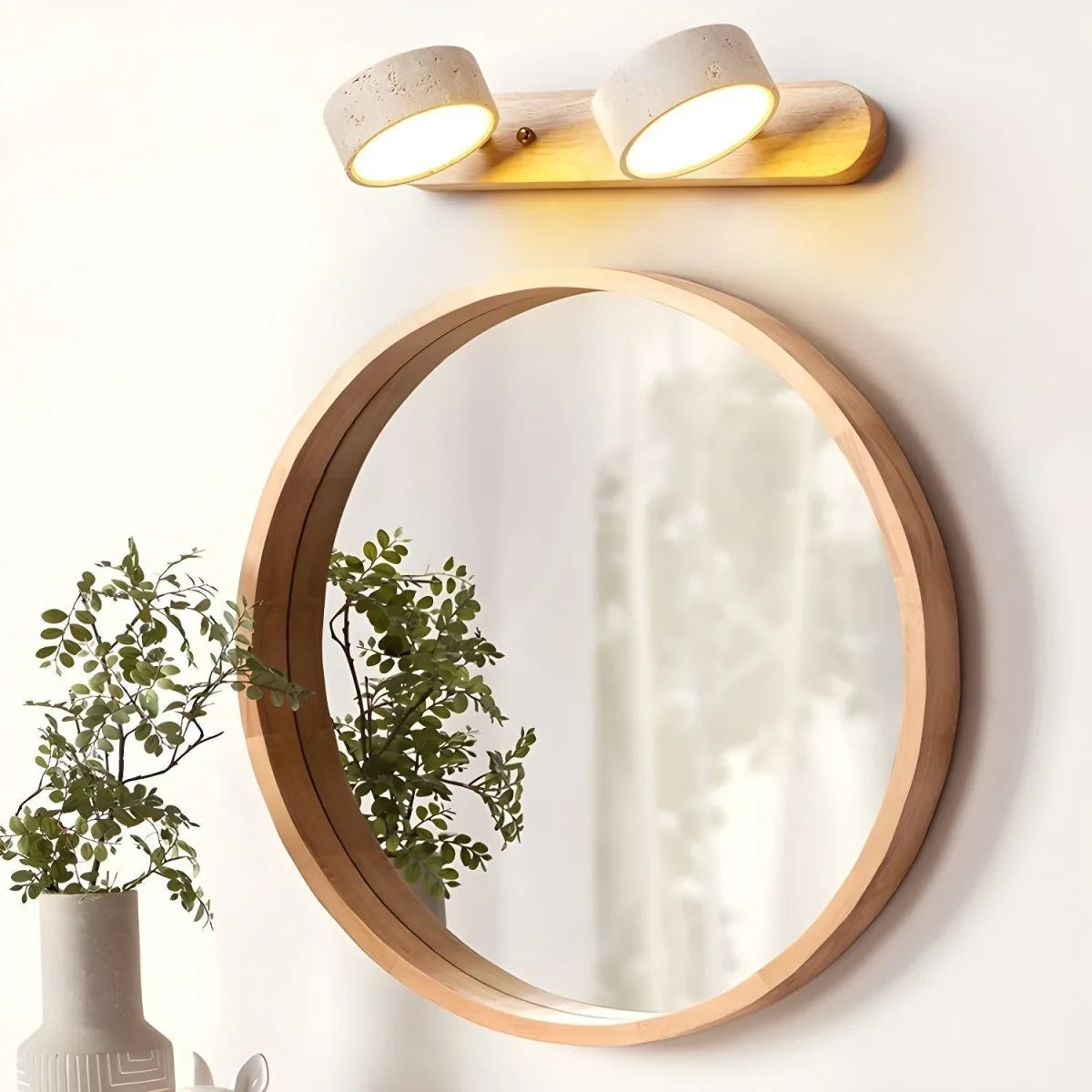 LED Wall Sconce with Travertine Stone and Wood for Modern Ambient Lighting - Image 4