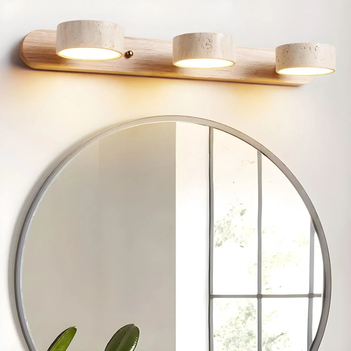 LED Wall Sconce with Travertine Stone and Wood for Modern Ambient Lighting - Image 5