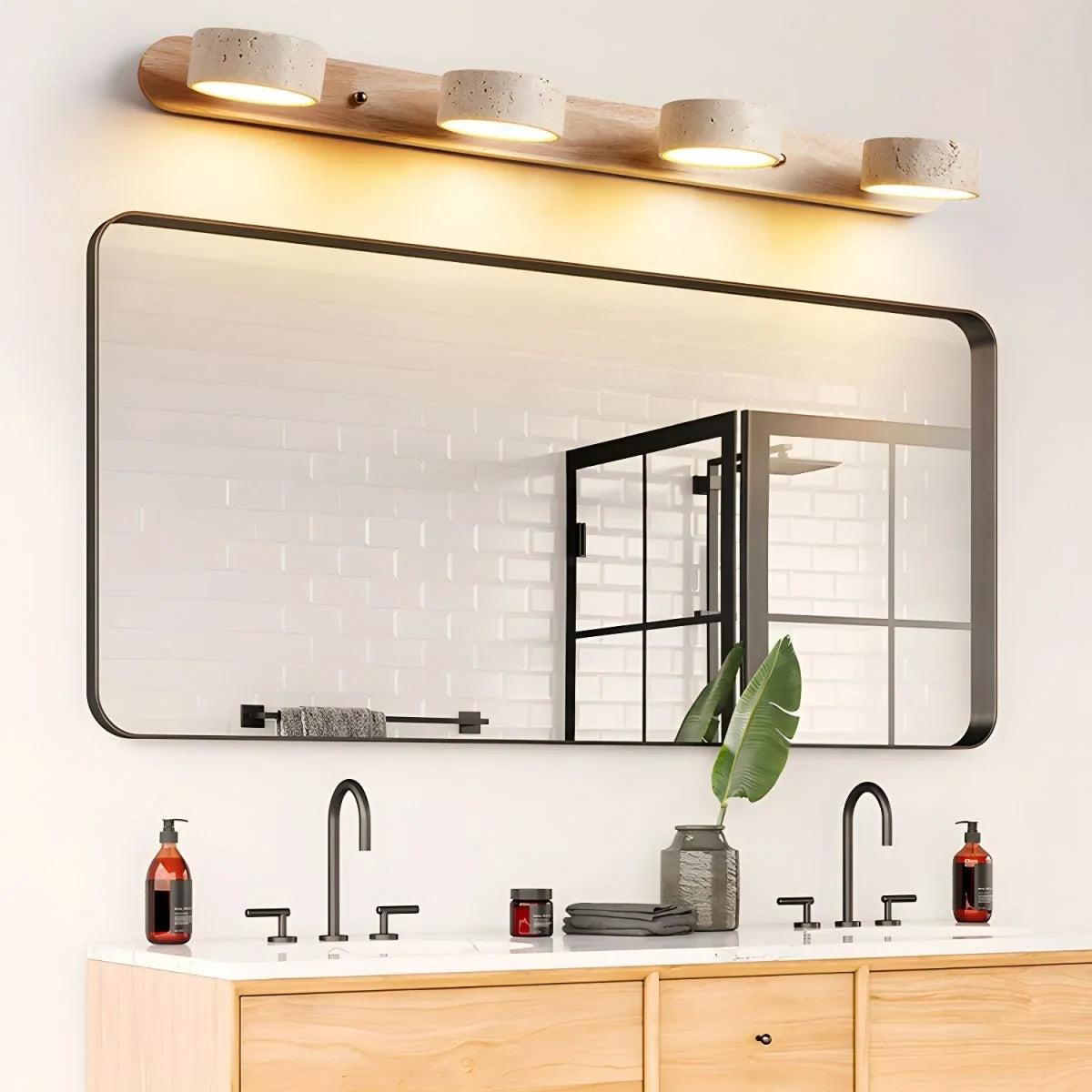 LED Wall Sconce with Travertine Stone and Wood for Modern Ambient Lighting - Image 6