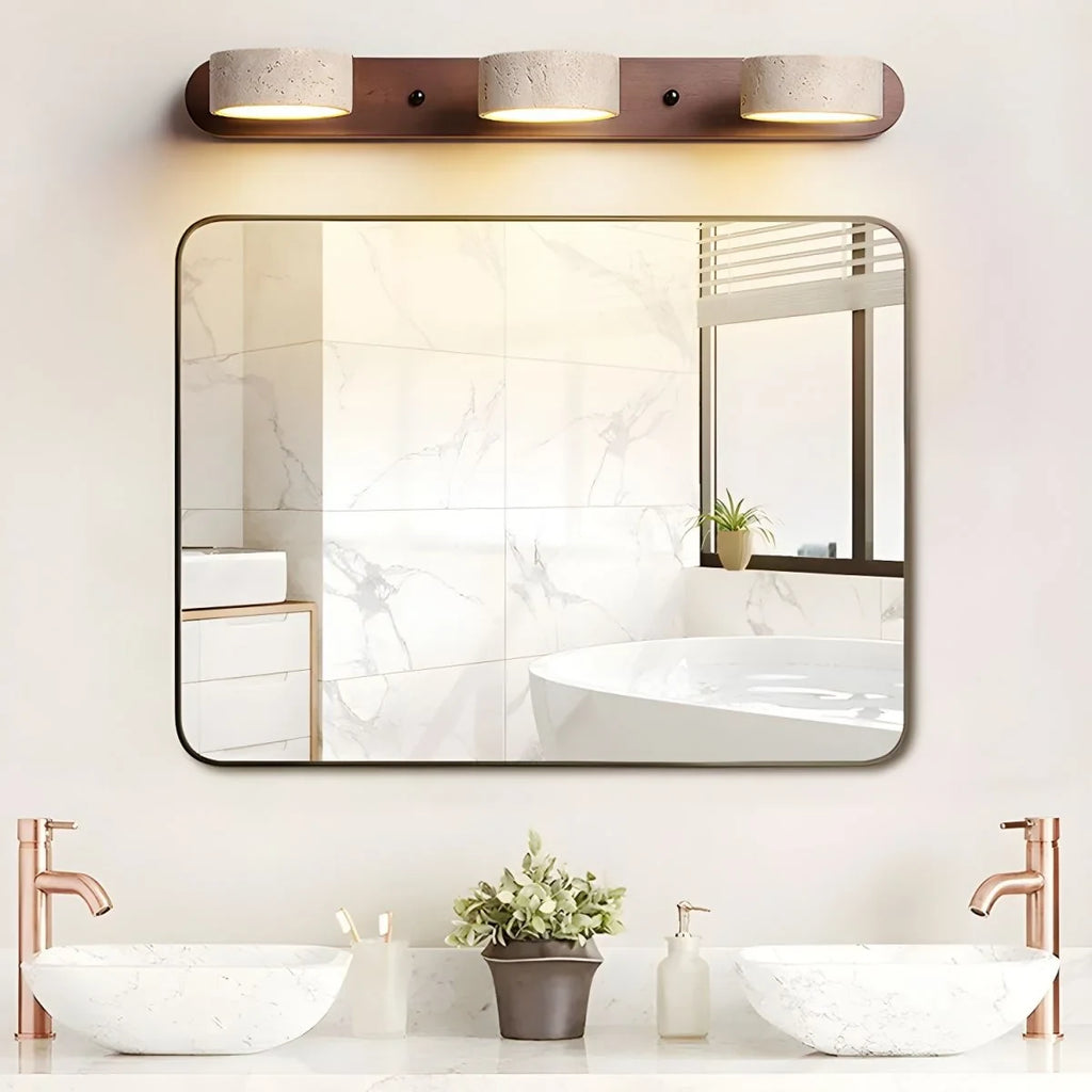 LED Wall Sconce with Travertine Stone and Wood for Modern Ambient Lighting - Image 7