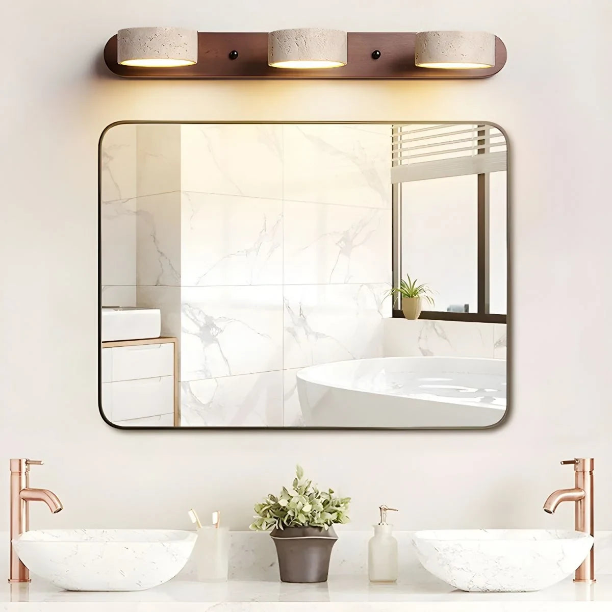 LED Wall Sconce with Travertine Stone and Wood for Modern Ambient Lighting - Image 7