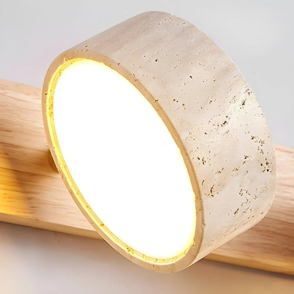 LED Wall Sconce with Travertine Stone and Wood for Modern Ambient Lighting - Image 8