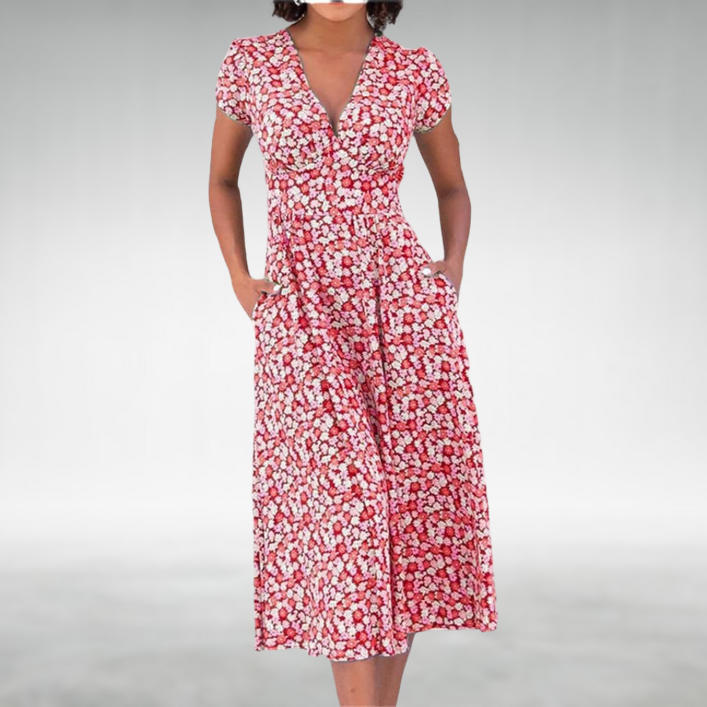 Lightweight Floral Print Midi Day Dress for Versatile Wear — back view