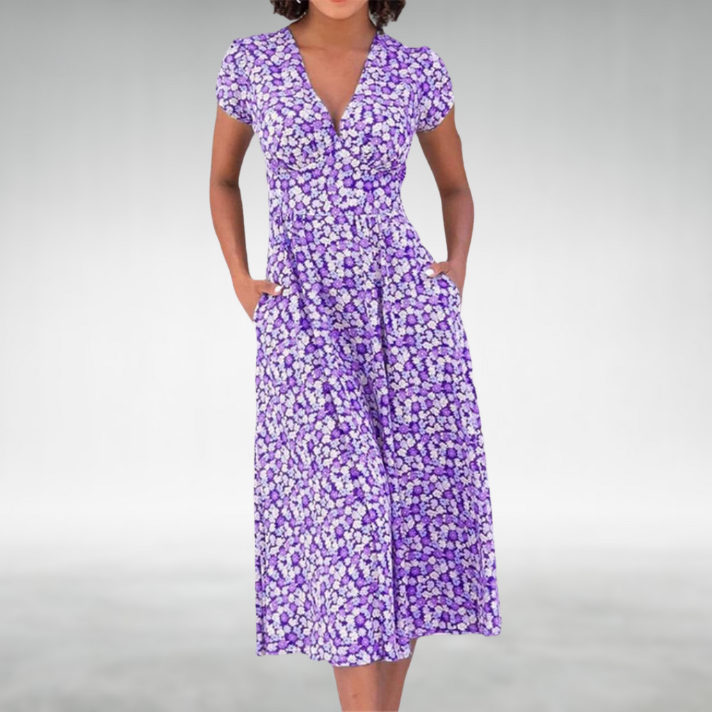 Lightweight Floral Print Midi Day Dress for Versatile Wear — side view