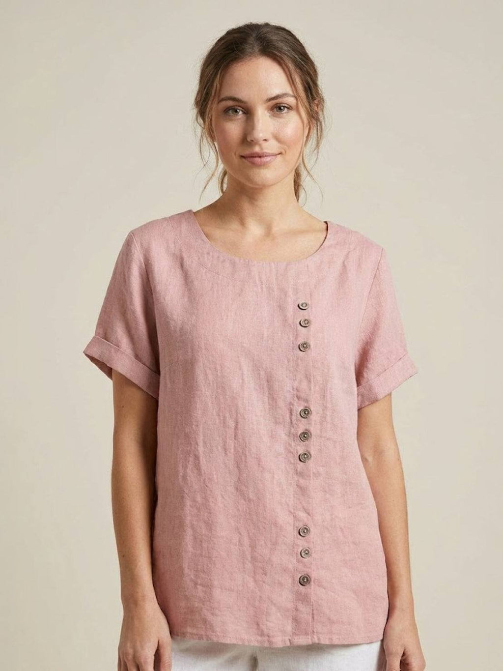 Loose Fit Linen Button-Front Blouse for Effortless Summer Style — fit overview