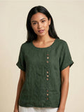 Loose Fit Linen Button-Front Blouse for Effortless Summer Style