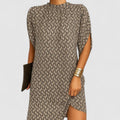 Loose Fit Shift Mini Dress with Cap Sleeves and High Mock Neckline — detail view