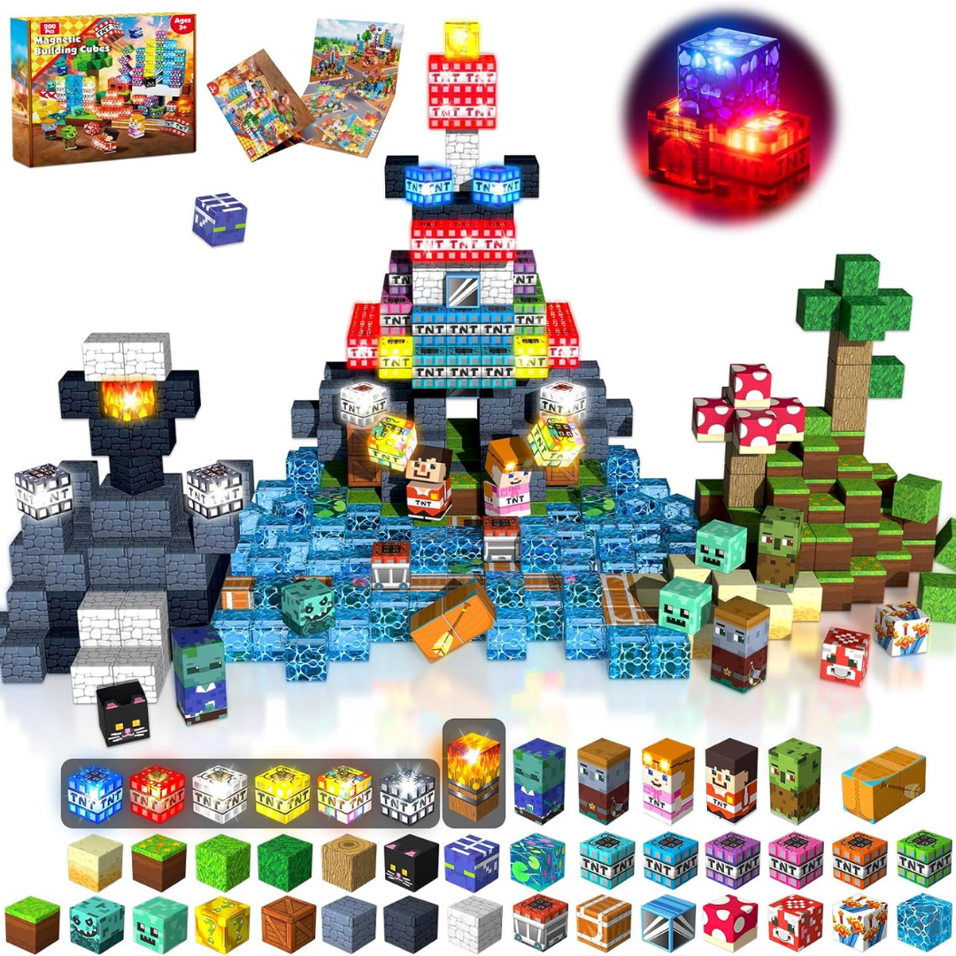 Magnetic Building Blocks and Cubes with LED Light-Up Pixelated Textures - Image 2