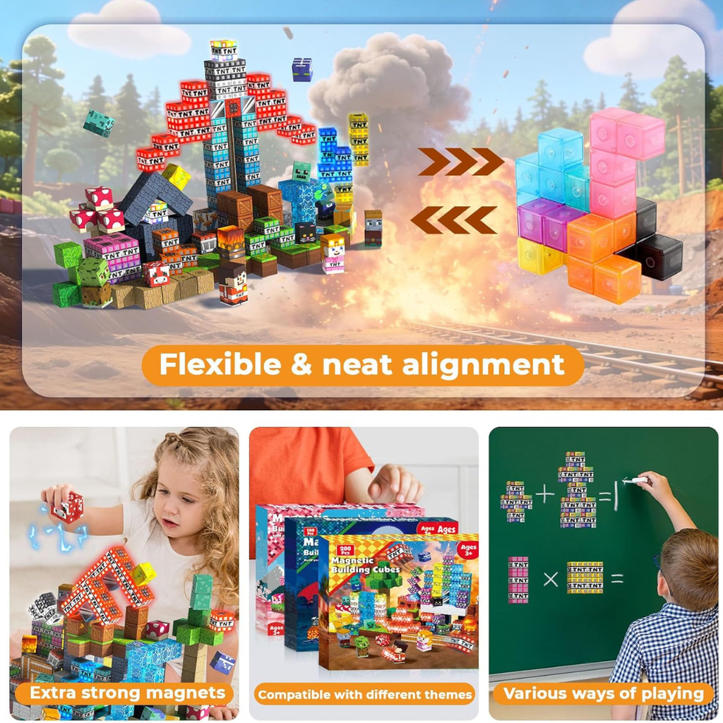 Magnetic Building Blocks and Cubes with LED Light-Up Pixelated Textures - Image 6