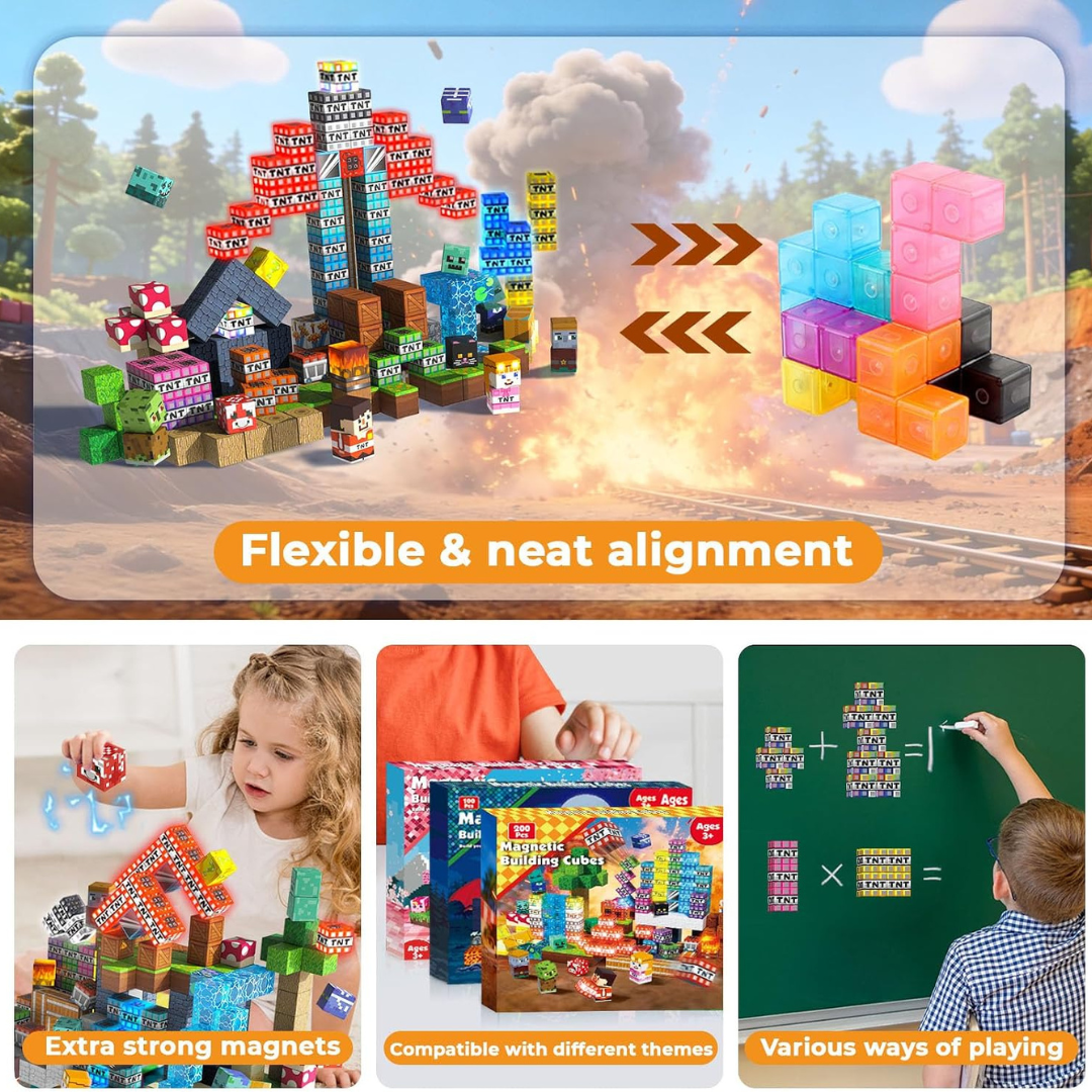 Magnetic Building Blocks and Cubes with LED Light-Up Pixelated Textures - Image 6