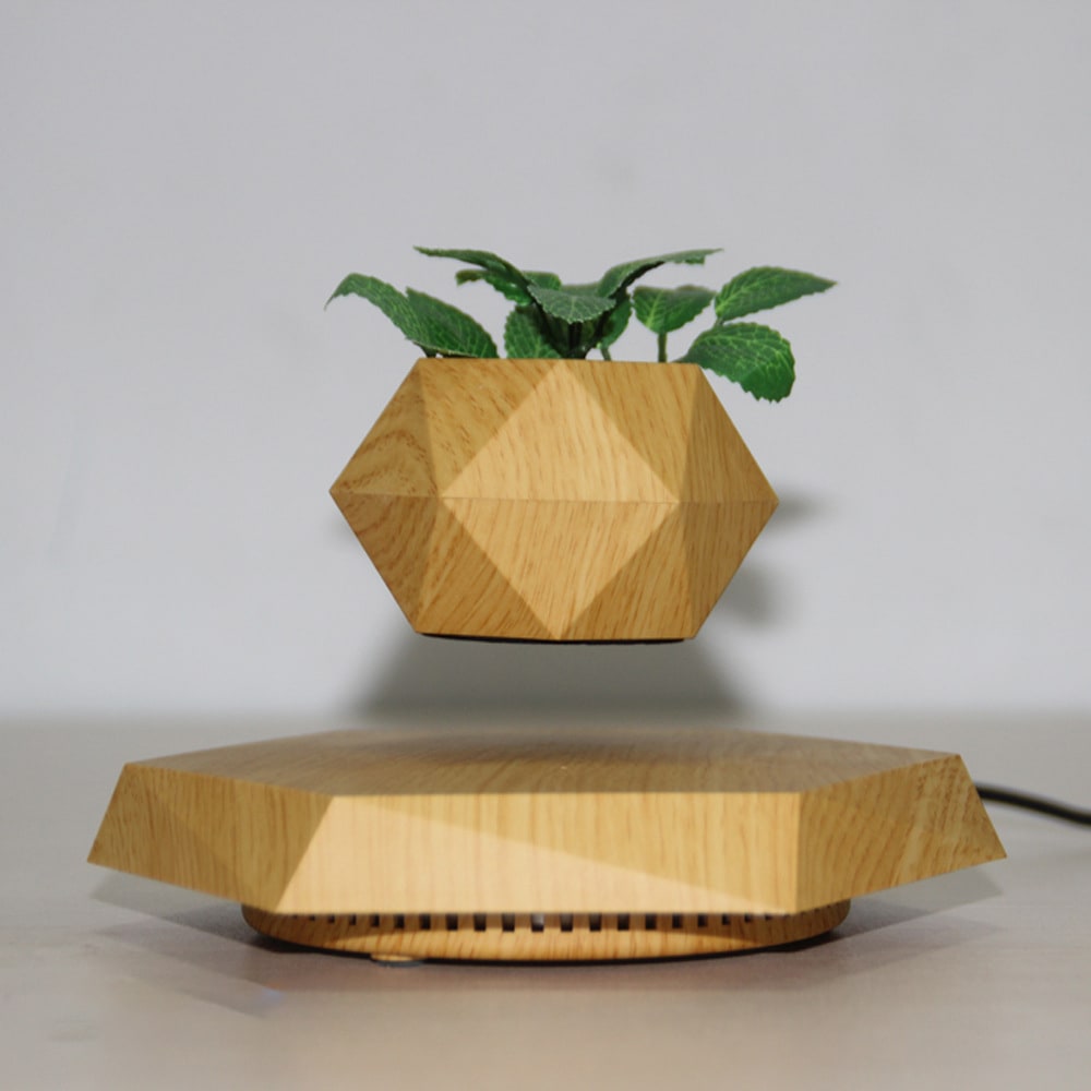 Magnetic Levitating Planter with Geometric Hexagonal Base for Tabletop Display - Image 2