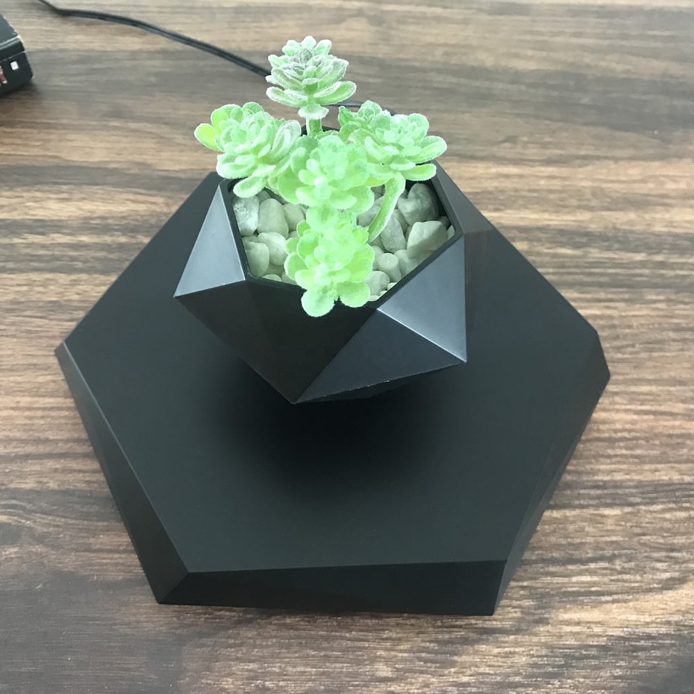 Magnetic Levitating Planter with Geometric Hexagonal Base for Tabletop Display - Image 3