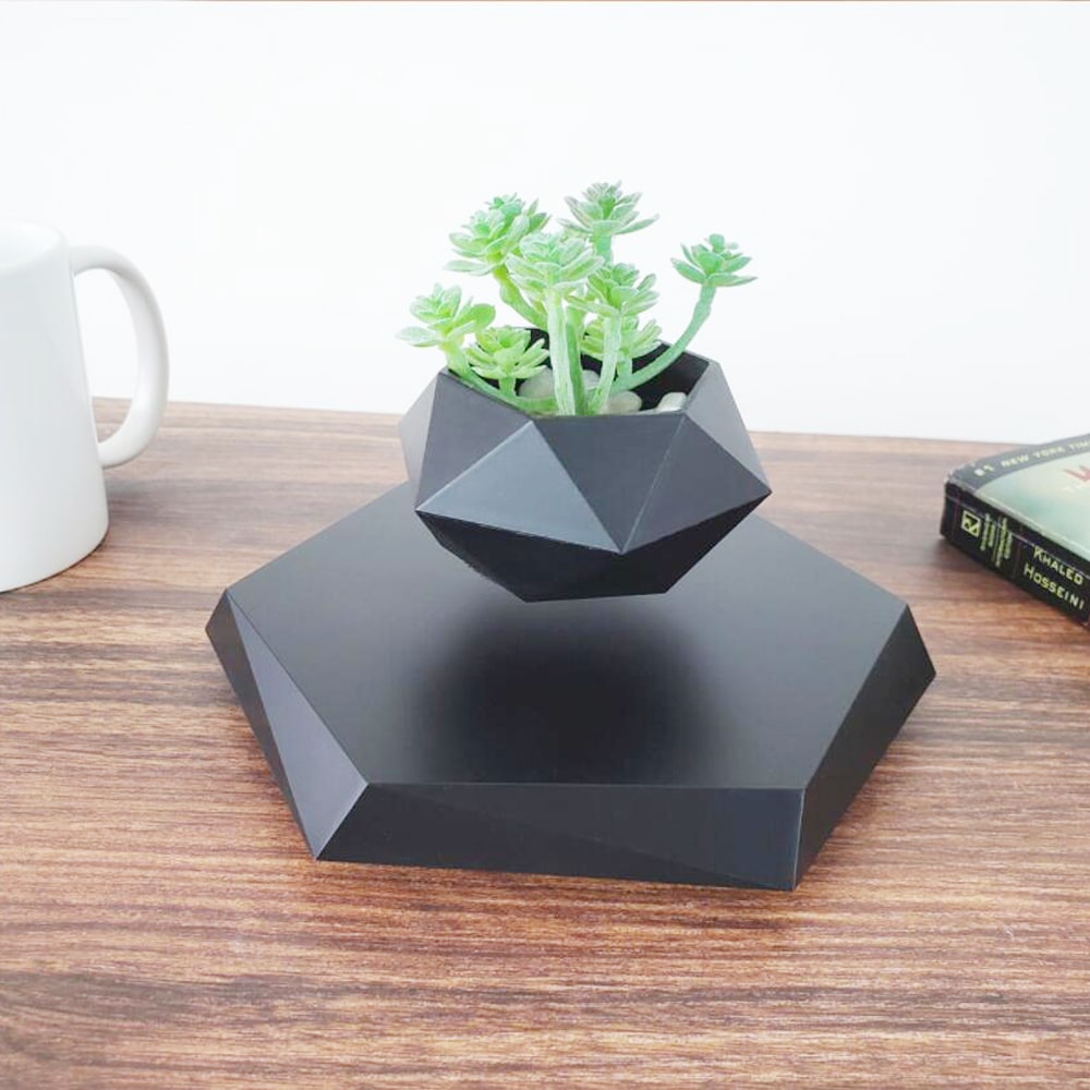 Magnetic Levitating Planter with Geometric Hexagonal Base for Tabletop Display - Image 6