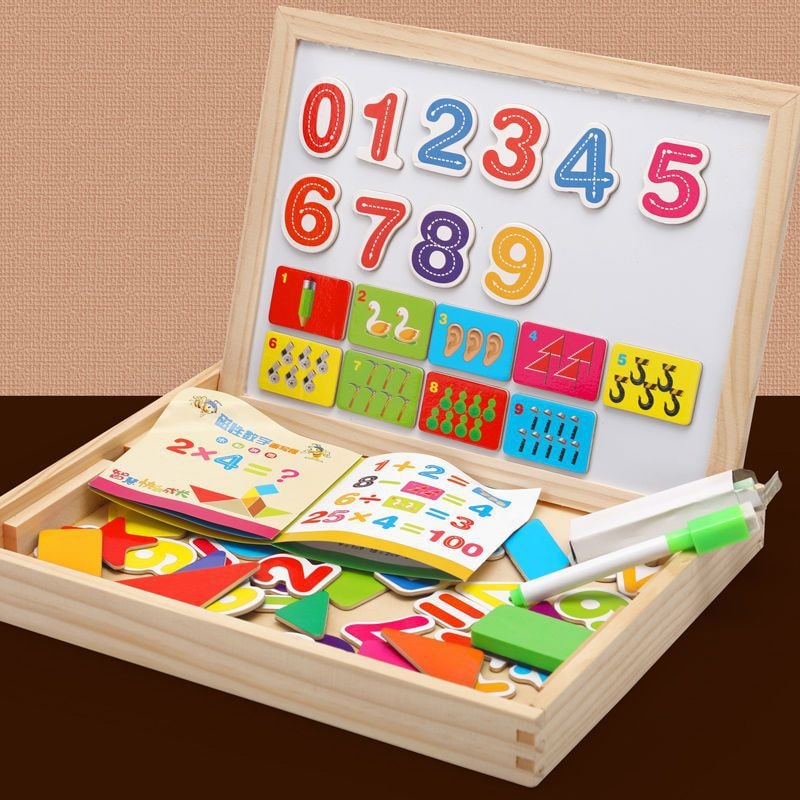 Magnetic Puzzle Board and Drawing with Double-Sided Easel and Wooden Storage - Image 3
