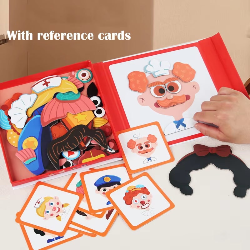 Magnetic Puzzle Toy for Kids''' with Face and Dress Up Pieces Portable Book-Shaped Storage Box - Image 4