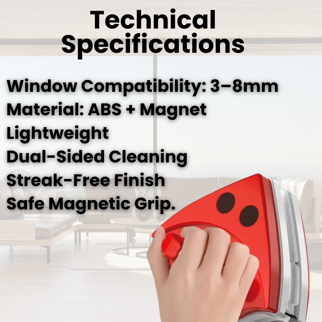 Magnetic Window Cleaner and Cleaning Tool with Double-Sided Squeegee and Safety Cord - Image 3