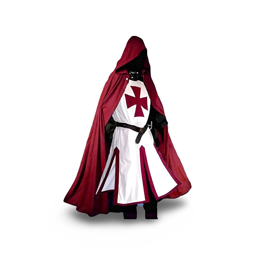 Medieval Knight Costume Tunic with Hooded Cloak and Templar Cross for Cosplay - Image 7