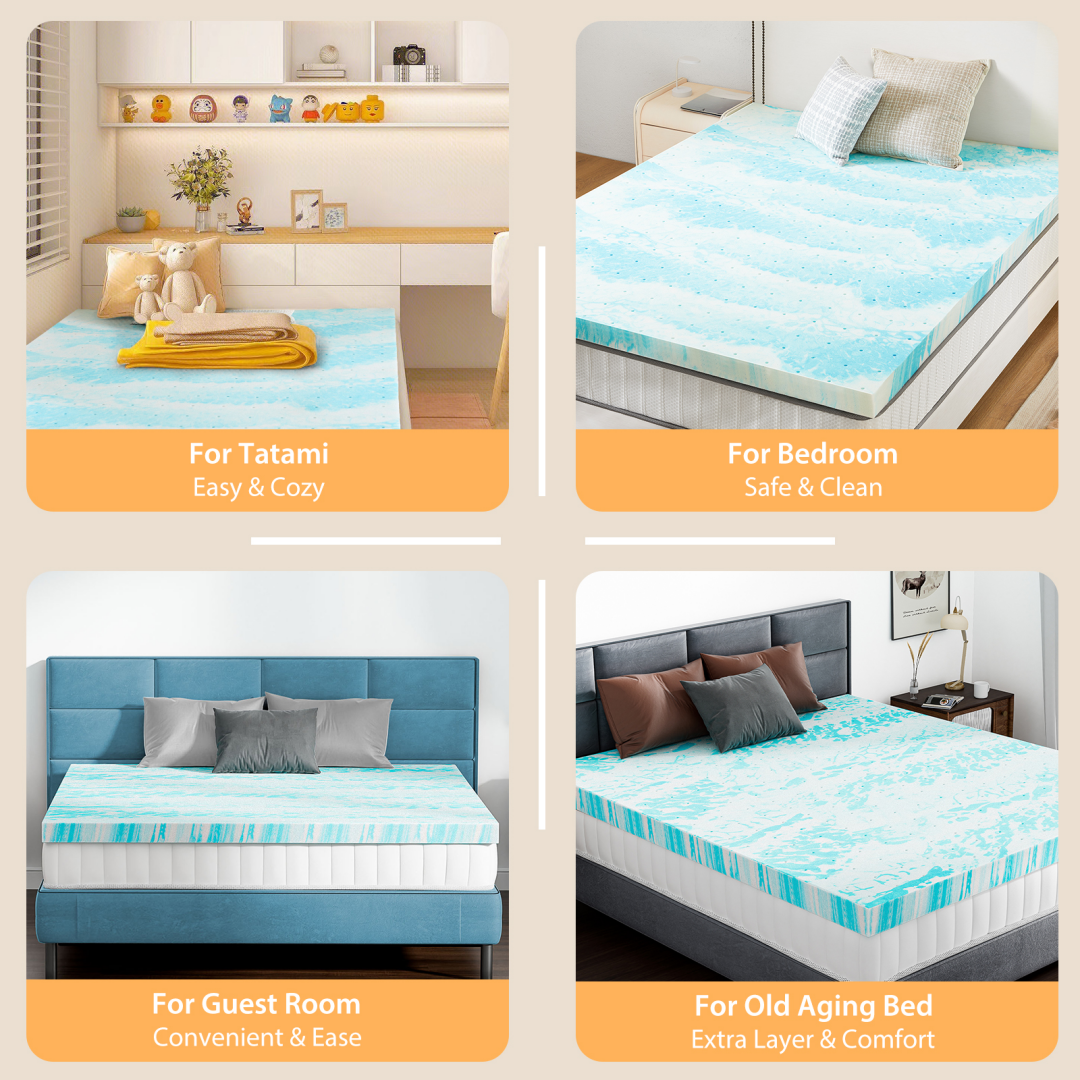 Memory Foam Mattress Topper with Cooling Gel Pressure Relief for Twin Queen and Size Beds - Image 3