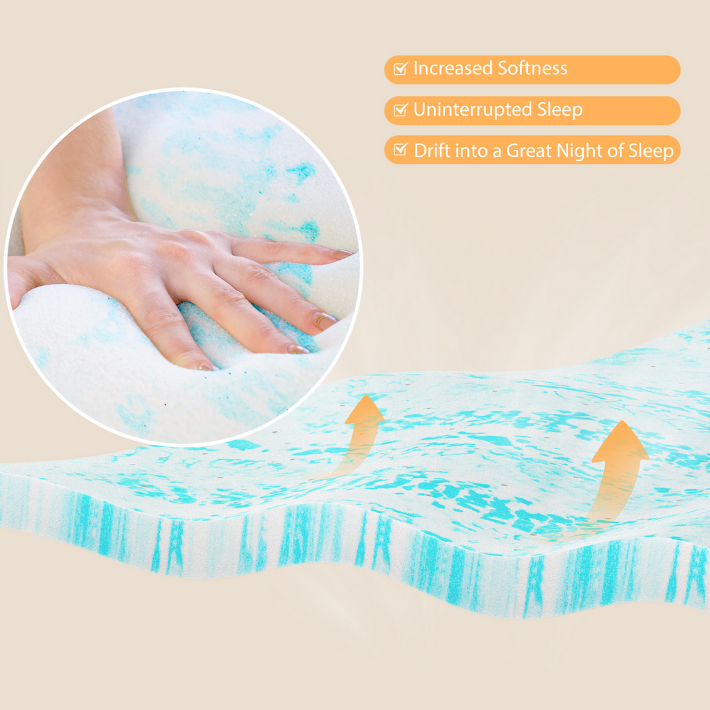 Memory Foam Mattress Topper with Cooling Gel Pressure Relief for Twin Queen and Size Beds - Image 4