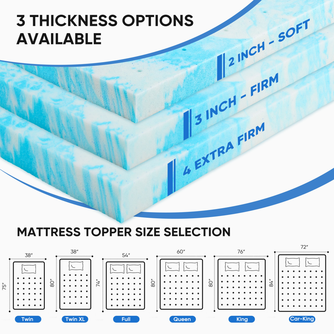 Memory Foam Mattress Topper with Cooling Gel Pressure Relief for Twin Queen and Size Beds - Image 5