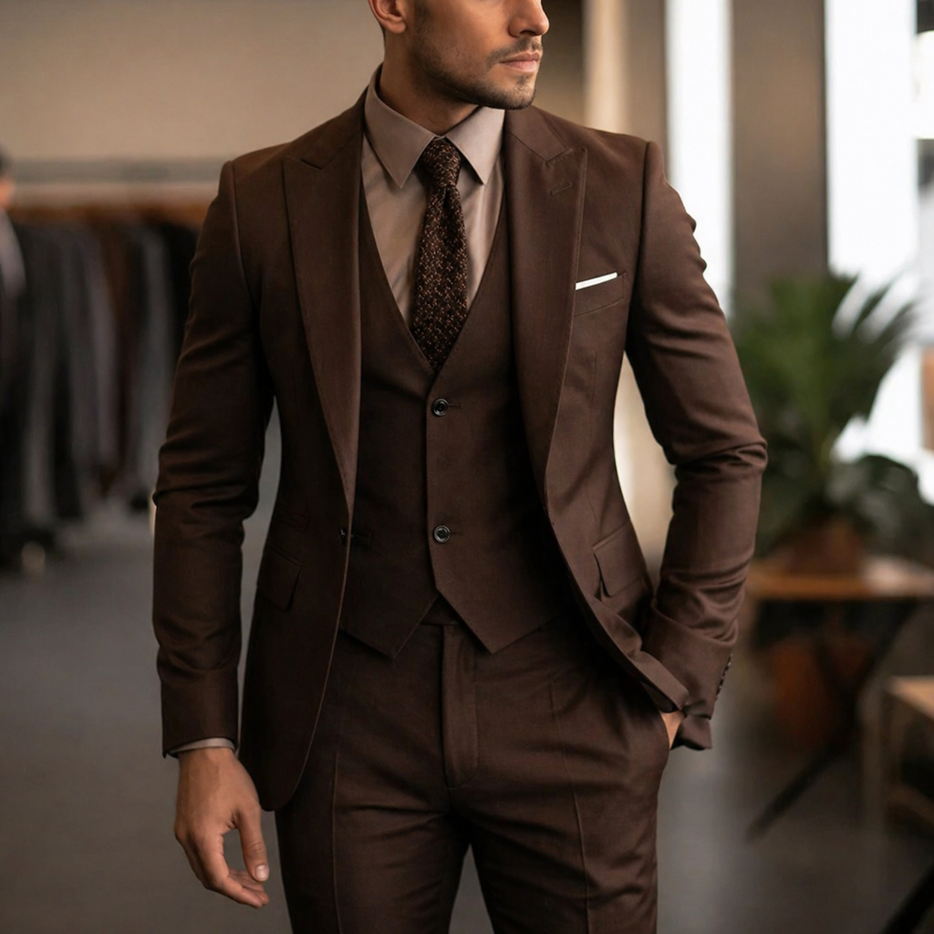Men's 3 Piece Suit with Vest Slim Fit Tailored Jacket and Flat Front Trousers Tuxedo - Image 10