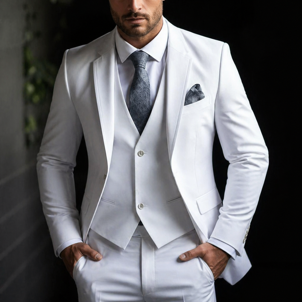 Men's 3 Piece Suit with Vest Slim Fit Tailored Jacket and Flat Front Trousers Tuxedo - Image 11