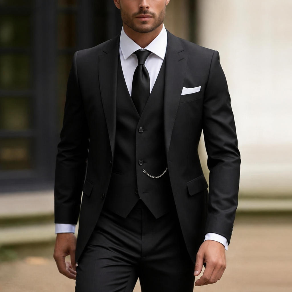 Men's 3 Piece Suit with Vest Slim Fit Tailored Jacket and Flat Front Trousers Tuxedo - Image 4