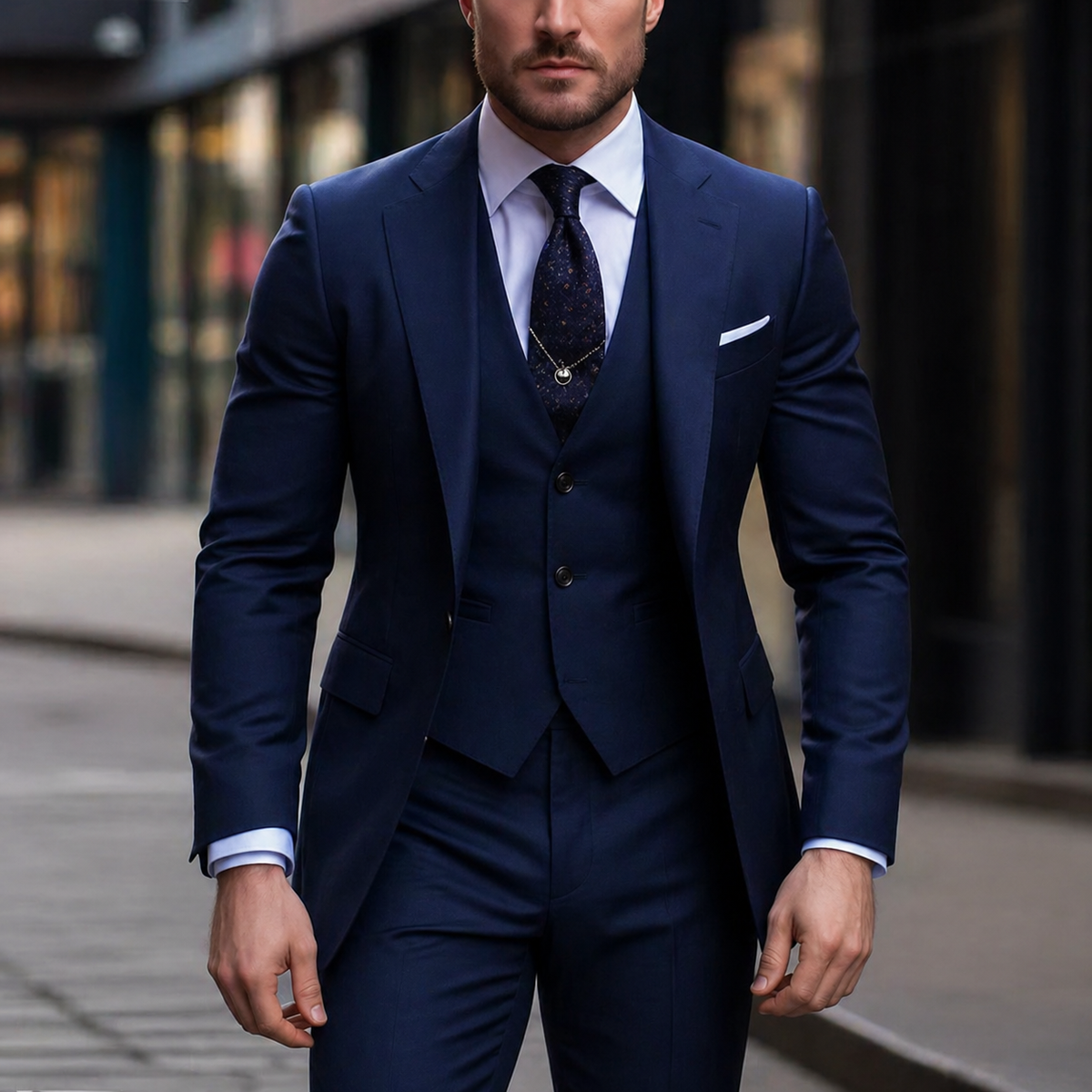 Men's 3 Piece Suit with Vest Slim Fit Tailored Jacket and Flat Front Trousers Tuxedo - Image 8