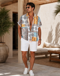 Men's Aztec Print Short Sleeve Shirt and Drawstring Shorts Set — back view