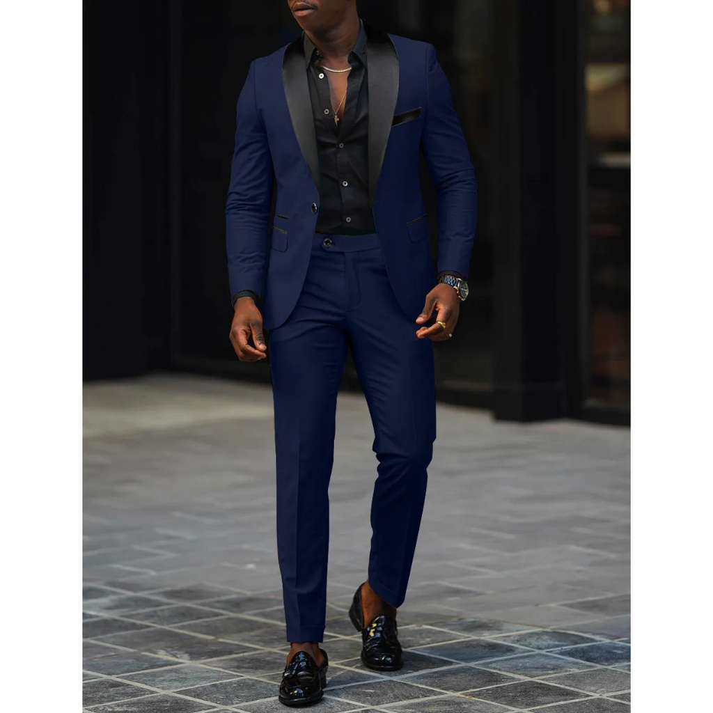 Men's Blazer and Trousers Set - Shawl Lapel with Contrast Colour — fabric detail