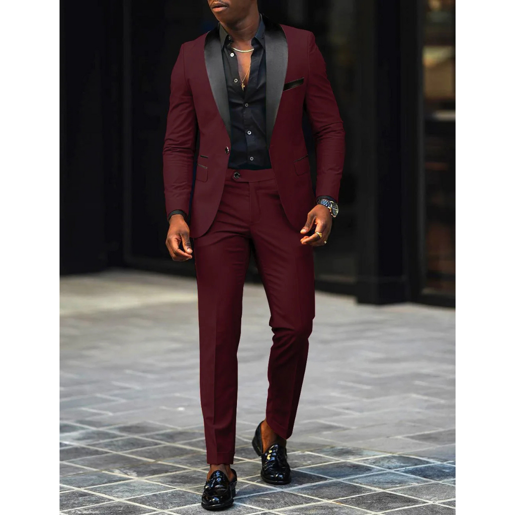 Men's Blazer and Trousers Set - Shawl Lapel with Contrast Colour — side view