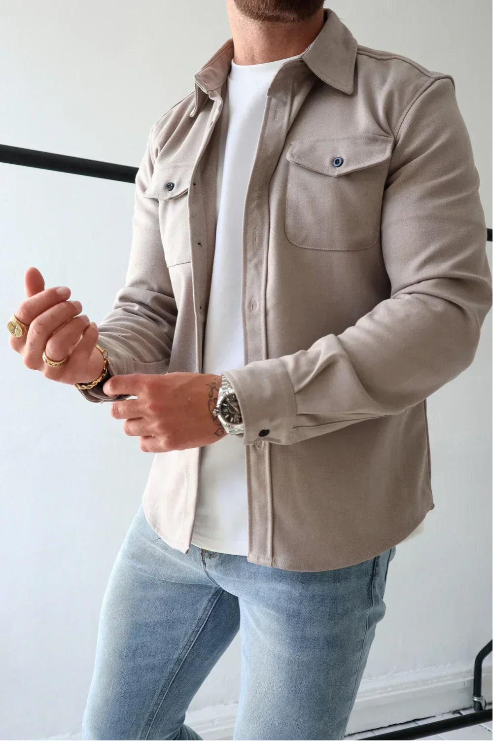 Men's Button-Up Overshirt Shacket with Chest Pocket — image 11