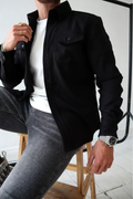 Men's Button-Up Overshirt Shacket with Chest Pocket — side view