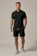 Men's Short Sleeve Button Shirt and Drawstring Shorts Set — detail view