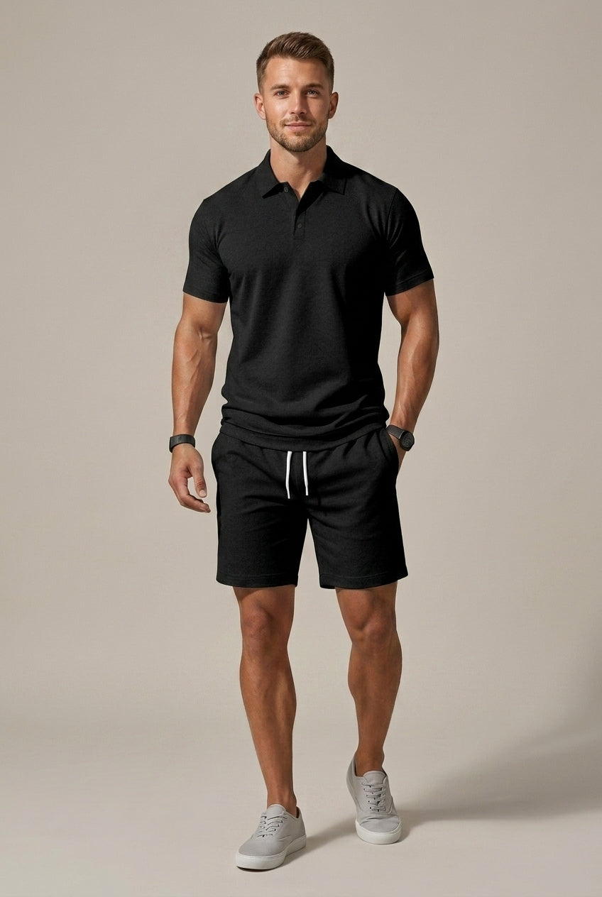 Men's Short Sleeve Button Shirt and Drawstring Shorts Set — detail view