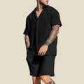 Men's Crinkle Camp Collar Shirt and Elasticated Shorts Set — side view